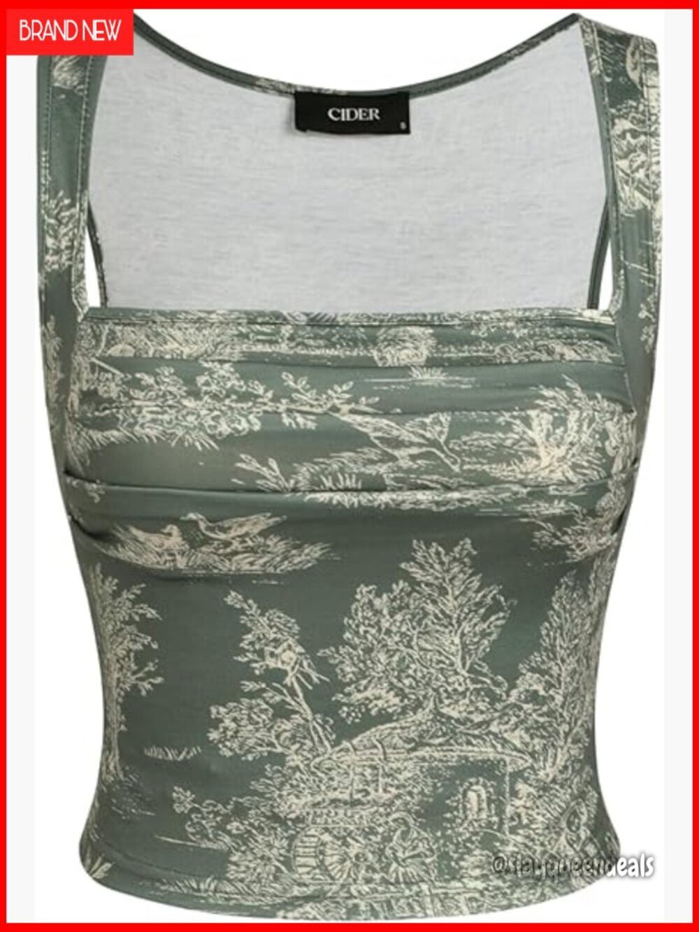 Floral Ruched Square Neck Crop Tank Top Sleeveless Summer Stretch Fabric